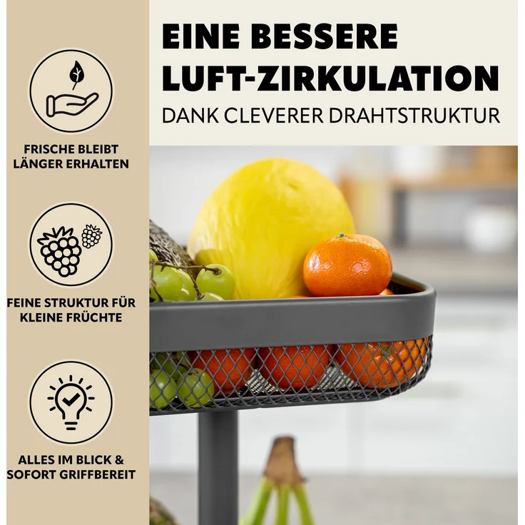 eluno 2-stöckige eckige Obstetagere / Brotkorb, Obstschale, Obstkorb, Metall, grau, 20 x 20 cm und 25 x 25 cm – Bild 6