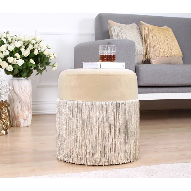 Atelier Del Sofa Modern Velvet Pouffe, Cream Color, 40 cm Height x 45 cm Depth | 100% Velvet, 6 cm Orthopedic Sponge, PVC Coated Hidden Legs, 150 kg Capacity – Bild 2