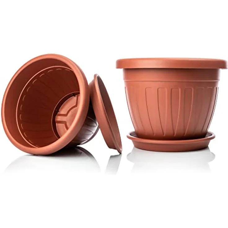 BigDean 3x Blumentopf mit Untersetzer rund ø40xH31 cm terracotta - wetterfester Pflanzkübel - Wasserablauf UV-beständig aus bruchsicherem Kunststoff - Innen + Außen geeignet - Made in Europe – Bild 7