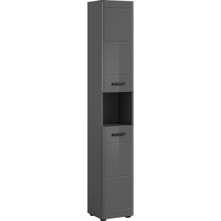 Hochschrank Soft - Grau / Grau Hochglanz – Bild 1