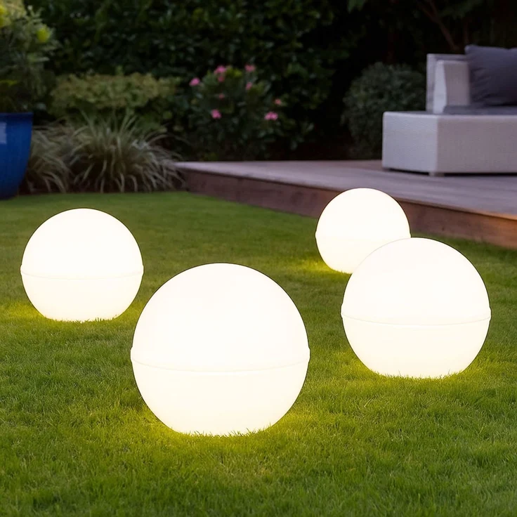 2x LED Außen Steckleuchten, Kugel, weiß, Erdspieß, Kabel, D 20 cm – Bild 4