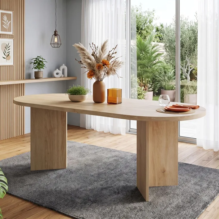 Esstisch 160*80 cm, geeignet für 6–8 Personen, Esstisch mit abgerundeten Ecken, verdickte Tischplatte, Esstisch im einfachen Stil, Eichenfarbe