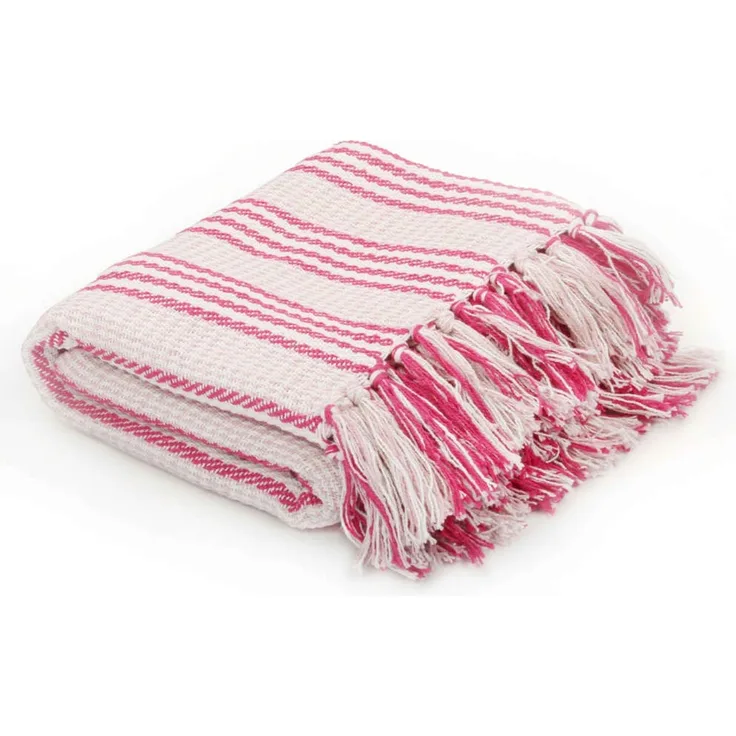 vidaXL 'Überwurf' Wohndecke, Baumwolle Rosa/Weiß, Streifen, 125x150 cm