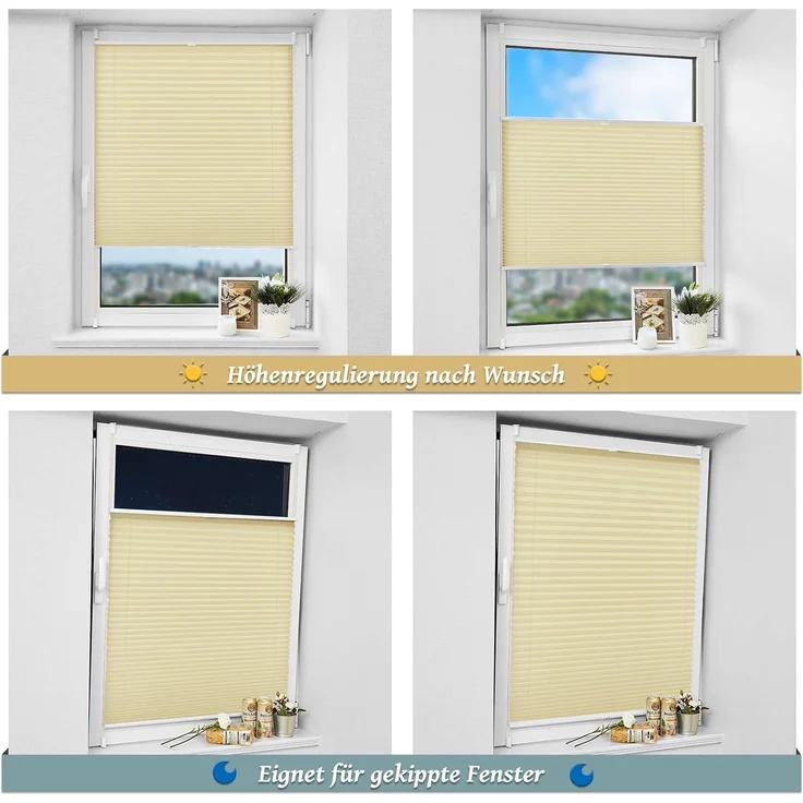 Plisseerollo ohne Bohren Klemmfix 80x130 cm(BxH) Creme Jalousie Sonnenschutz Easyfix Faltrollo Lichtdurchlässig Rollo für Fenster & Tür – Bild 6