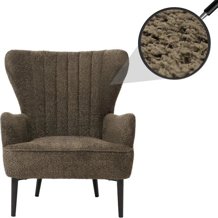 Lounge-Sessel HWC-K37, Cocktail-/Ohrensessel Polsterstuhl Retro Vintage Stoff Chenille (500g/m²) ~ grün-braun – Bild 1