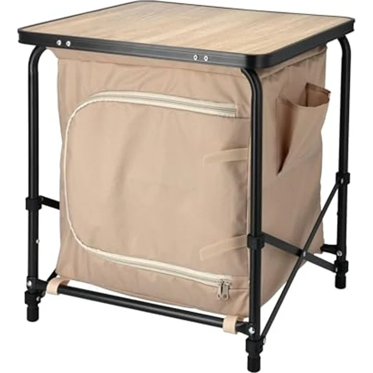 Spetebo Campingtisch 2-in-1 Stoff Campingschrank beige - 53 x 48 cm (Artikel, 1-St, inkl. Tragetasche), faltbar mit Tischplatte in Holz Optik – Bild 4