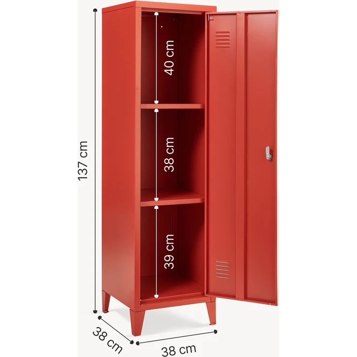 Einzelspind Kurikka 137x38x38 cm Rot [en. casa] – Bild 5