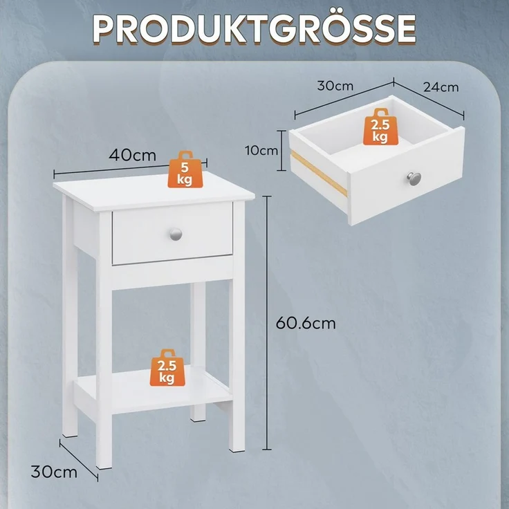 WLIVE Nachttisch Nachttisch mit Schublade und Ablage, Beistelltisch Holz 40×30×60,6cm (1 Tisch), schmal, offenes Fach – Bild 2