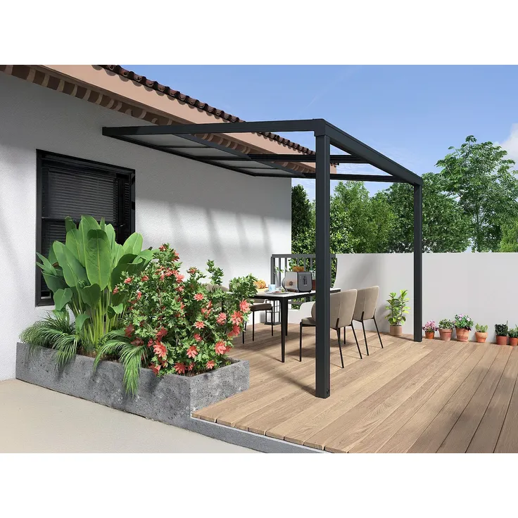 Vente-unique - IZEDA Terrassenüberdachung PlastikMetall Grau - B 300 cm x H 200 cm x L 300 cm