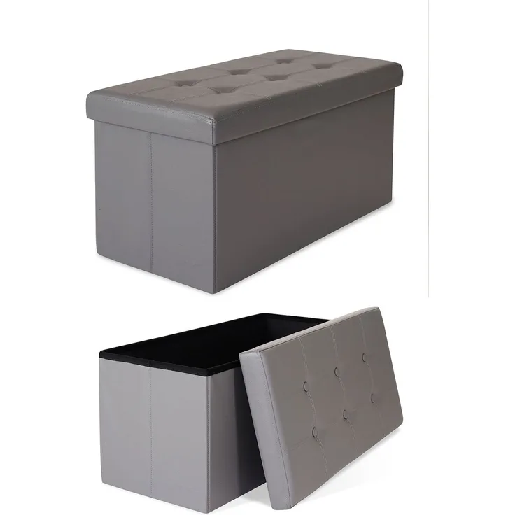 dibea Sitzbank faltbar, stabil & komfortabel, mit großem Stauraum (80 L), Kunstlederbezug & gepolsterter Sitzfläche, 76x38x38 cm, grau