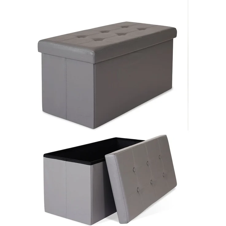 dibea Sitzbank faltbar, stabil & komfortabel, mit großem Stauraum (80 L), Kunstlederbezug & gepolsterter Sitzfläche, 76x38x38 cm, grau – Bild 1