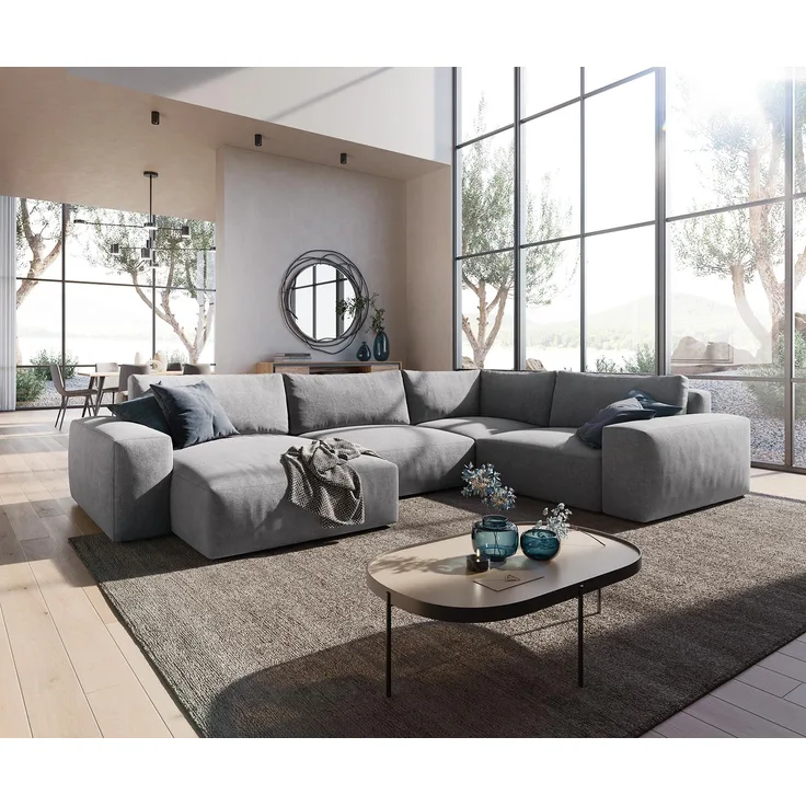 Wohnlandschaft Lanzo XL 360x260 cm Mikrofaser Grau Recamiere variabel
