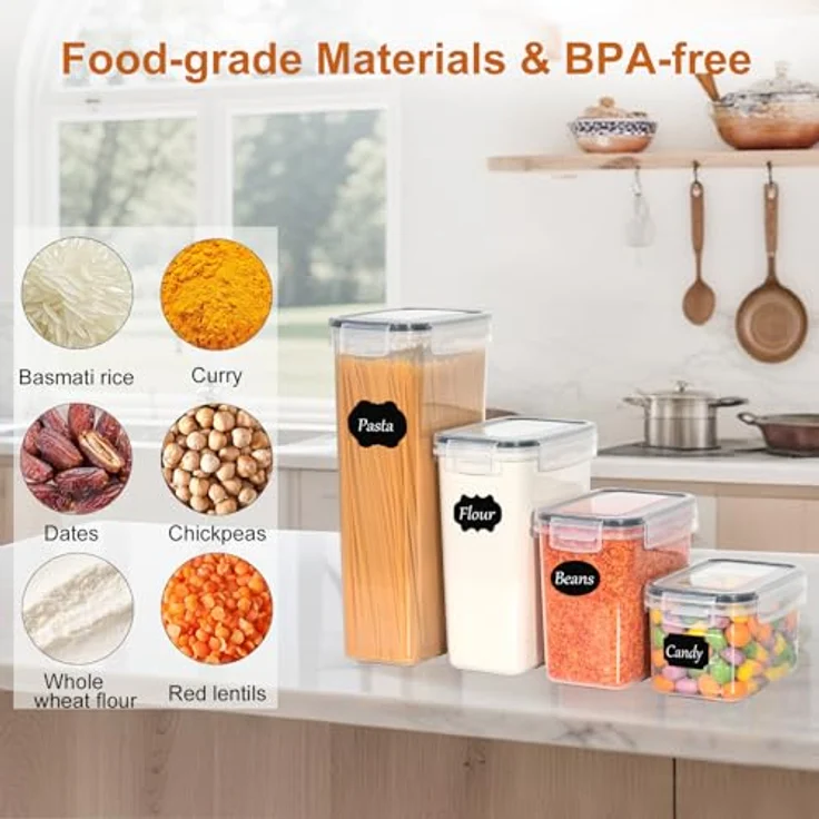 GoMaihe Vorratsdosen 28 Set, Aufbewahrungsbox Küche Organizer, Luftdicht Vorratsbehälter Plastik mit Deckel, Vorratsdose für Müsli Mehl Kaffeebohnen Cornflakes Aufbewahrung, 2L 1.4L 0.8L 0.32L 0.06L – Bild 3