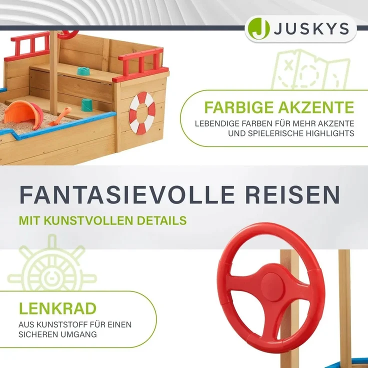 Juskys 'Käpt’n Pit Piratenschiff' Sandkasten mit Dach & Sitzbank, Holz natur, 70 x 160 x 120 cm – Bild 9