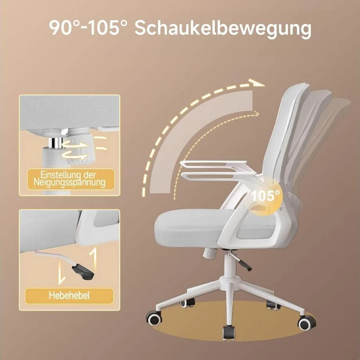 ZAISZE Bürostuhl Ergonomischer Bürostuhl mit Mesh-Rückenlehne und Lendenstütze (Verstellbarer Armlehnen, Atmungsaktiv, Höhenverstellbarer Schreibtischstuhl mit 90° Klappbaren Armlehnen), Verlängerte und Verbreiterte Rückenlehne, Drehstuhl fürs Homeoffice – Bild 4