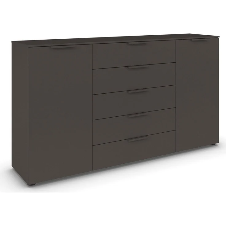 Rauch Möbel Flipp, Kombikommode, Kommode mit Stauraum für Wohnzimmer, Schlafzimmer, Flur, 4 Fachböden, Graphit, 2-türig, 5 Schubkästen, Griffe graphit, 180 x 100 x 42 cm – Bild 2