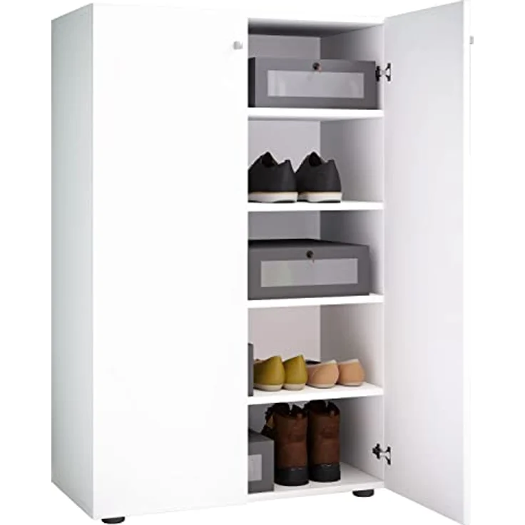 MID.YOU Schuhschrank, Weiß, Kunststoff, 4 Fächer, Drehtüren, 70x110x39 cm, Schuhaufbewahrung – Bild 1