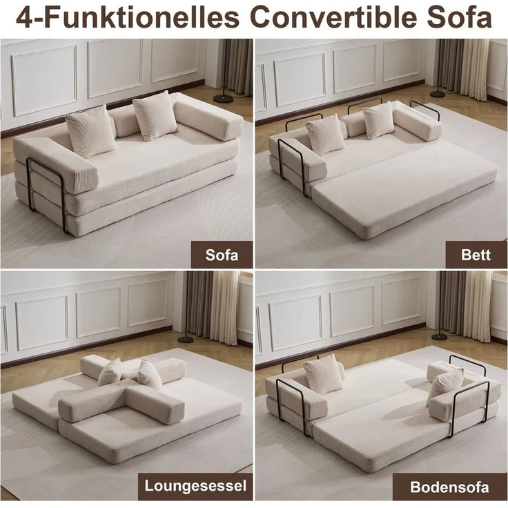 Leawin Sofa 4-in-1 Wohnzimmersofa mit Bettfunktion – faltbares Cord Schlafsofa, Bequemes & modernes Schlafsofa aus Cord – ideal für kleine Räume – Bild 2