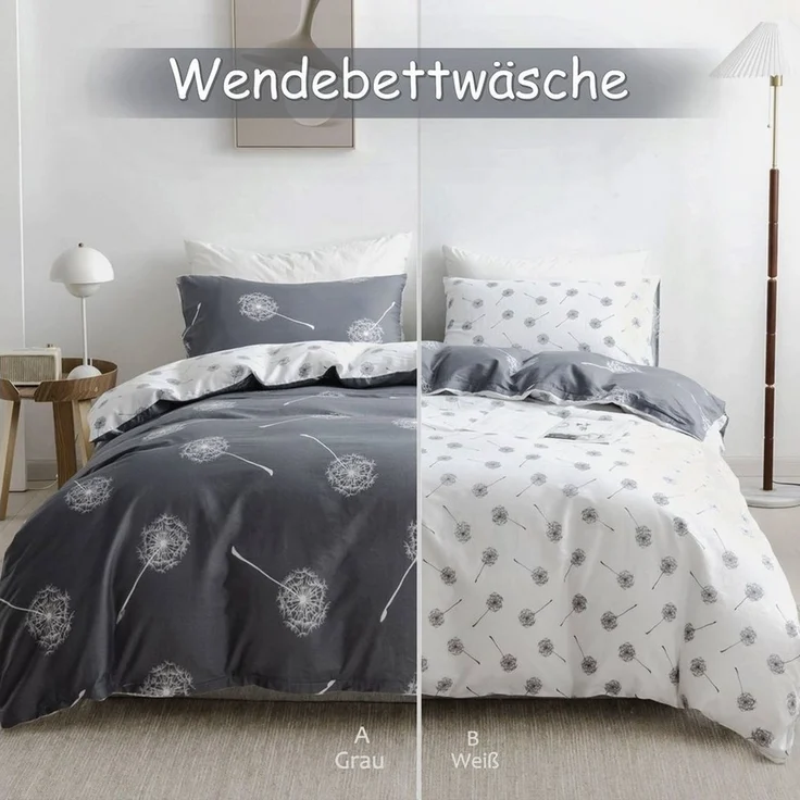 KEAYOO Bettwäsche QCJY, Baumwolle, 2 teilig, Baumwolle, Mit Reißverschluss, Mit Pusteblume Muster – Bild 4