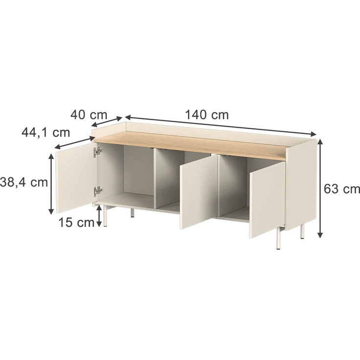 Lowboard Velina Creme 140 x 63 cm mit 3 Türen Vicco – Bild 2