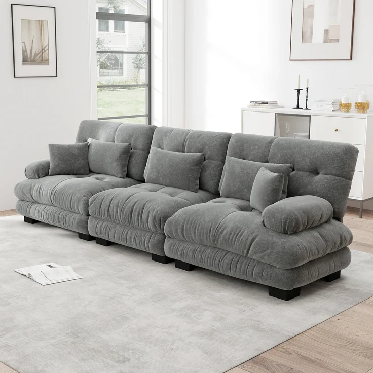 3-Sitzer Modulares Ecksofa mit Tiefensitz,80% Chenille Schlafsofa Komfortabel Gepolstert für Wohnzimmer Apartment Studio Büro,Chenille,Grau, – Bild 3