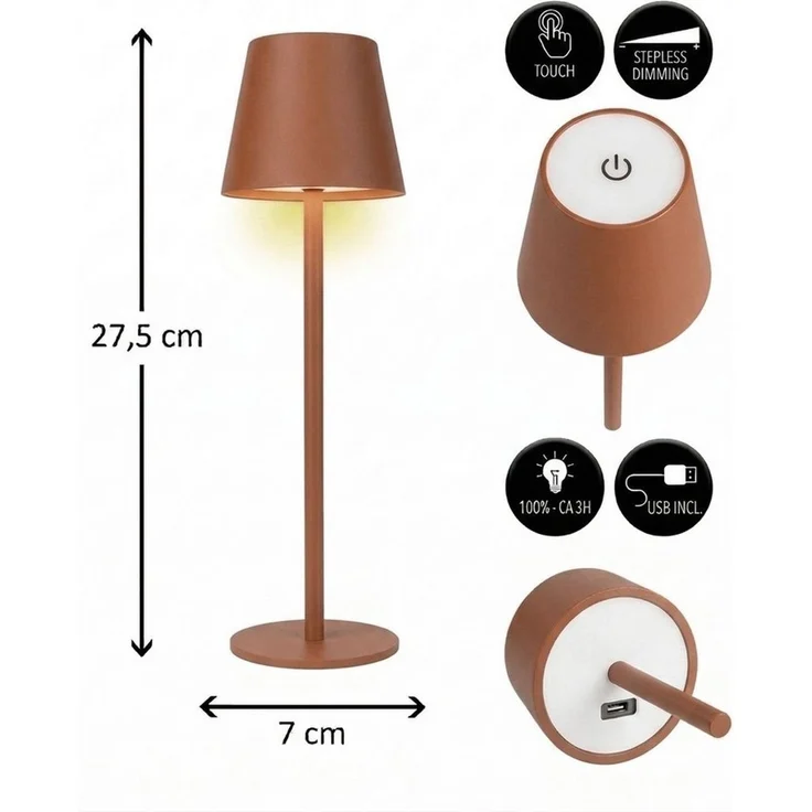 Coen Bakker Deco BV LED Tischleuchte Touch Tischlampe Dimmbar Akku IP44 Glatt Klein, Touch-Funktion, LED fest verbaut, Warmweiß, Kaltweiß, Tageslichtweiß – Bild 3