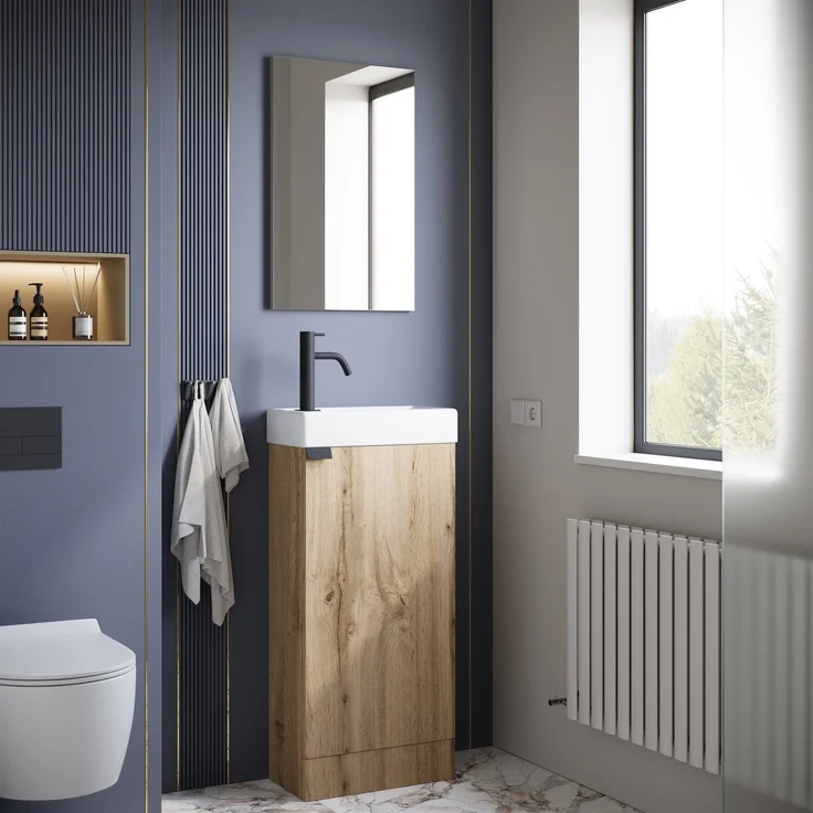Badplaats Gäste-WC Waschtisch Set Orion 40 x 22 cm Eiche - Badmöbel Set mit Waschbecken und Stehende Unterschrank, mit Soft-Close – Bild 5