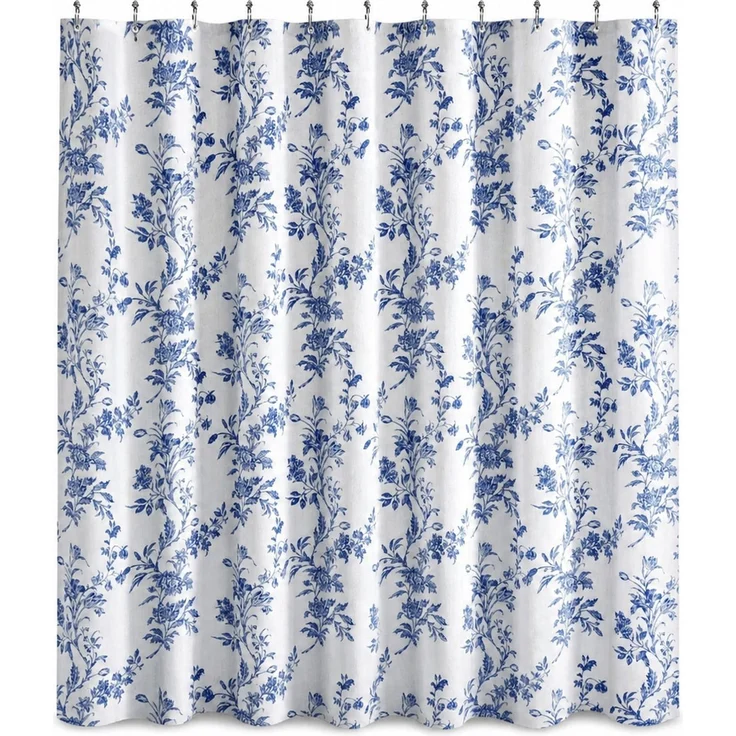 Duschvorhang mit Blumenmuster, wasserabweisend und schimmelresistent, Blau-Weiß, 90x180 cm – Bild 1