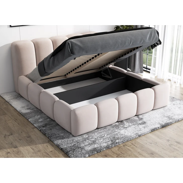 A&J MöbelLand 'Sonic' Polsterbett, Polyester, Blau, 120 x 200, mit Lattenrost, mit Bettkasten – Bild 5