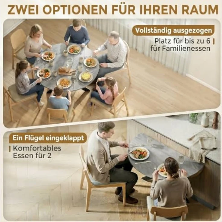 HOMCOM Klapptisch Esstisch mit Spinnenfuß aus Stahl für Kleine Räume, Zementgrau (Küchentisch, 1-St, Esszimmertisch), Klappbar, platzsparend, für 2-6 Personen – Bild 4
