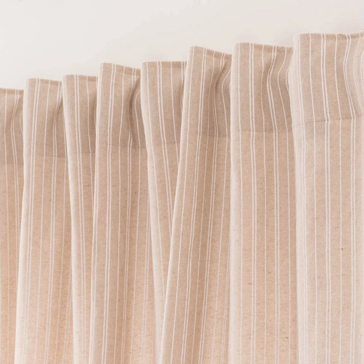 SCHÖNER LEBEN. Vorhang Gardine Basic Stripe Streifen natur weiß 245cm, Smokband, blickdicht, Baumwolle, handmade – Bild 1
