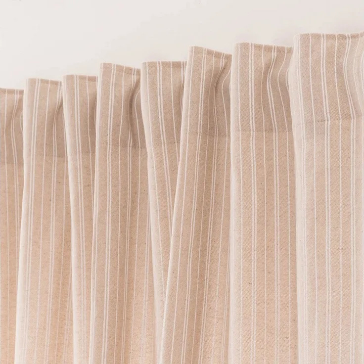 SCHÖNER LEBEN. Vorhang Gardine Basic Stripe Streifen natur weiß 245cm, Smokband, blickdicht, Baumwolle, handmade
