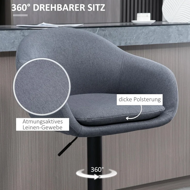 HOMCOM Barhocker Bistrohocker mit Fußstütze (Tresenhocker, 1 St, Barstuhl), Dunkelgrau, 54 x 54 x 92-112 cm – Bild 5