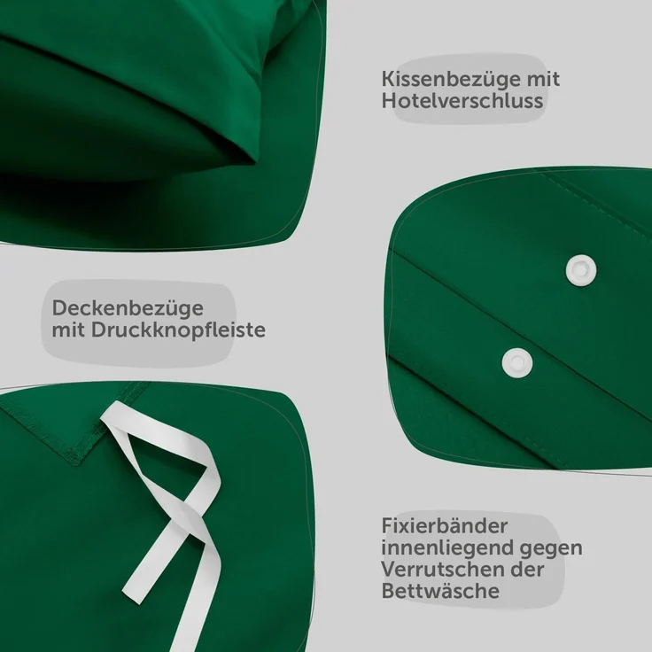 Blumtal Bettwäsche 155x200 cm + 2X Kissenbezug 80x80 cm - Oeko-TEX zertifizierter Mikrofaser Bettbezug 155x200 - Bettwäsche 155x200 3 teilig - Bettwaren & Bettwäsche - 3er Set Bettwäsche Dunkelgrün – Bild 4