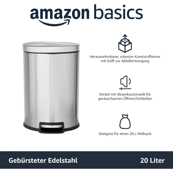 AmazonBasics Runder, sanft schließender Mülleimer, 20 l – Bild 2