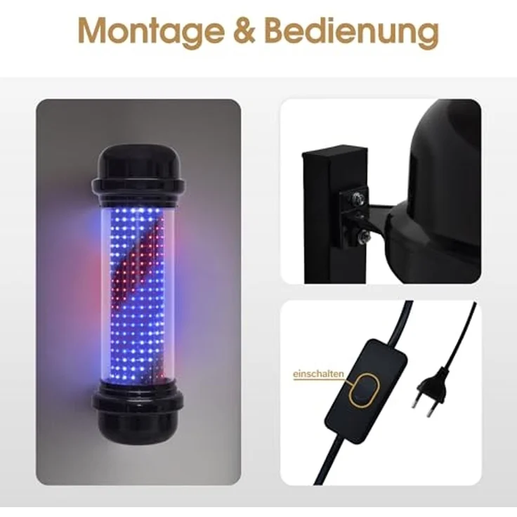 BarberPub Barber Pole Barbierstab, Barbershop Friseurstange mit LED Leucht Salon Einrichtung, Friseursalon, Barbier Stange Licht, Wandmontage, 71 CM Barber Equipment, Energie Sparen L047BC – Bild 5