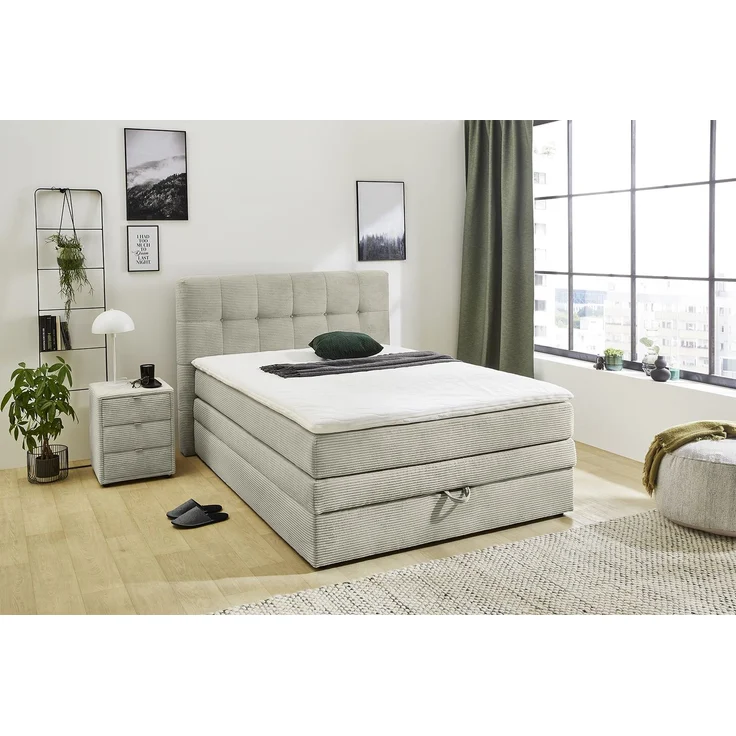 Boxspringbett 140x200 cm H3 Federkernmatratze Bonell Topper, Cord in Beige Grau – Bild 2