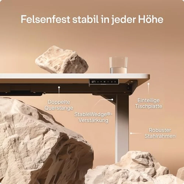 Höhenverstellbarer Schreibtisch - Höhenverstellbar Elektrisch mit Flüsterleisem Dual-Motor & Touchscreen - Hohe Tragfähigkeit - Stehtisch von Desktronic, Grau + Weiß, 140x70 cm – Bild 5