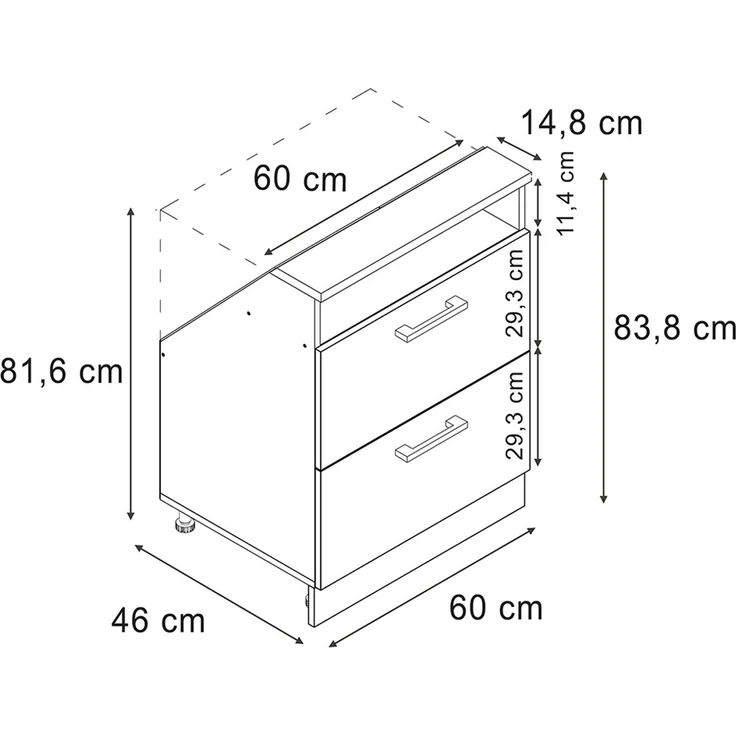 Küchenschrank für Dachschrägen R-Line Anthrazit-Gold/Goldkraft Eiche 60 cm mit 2 Schubladen Vicco – Bild 2