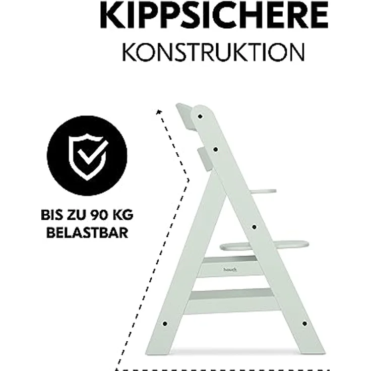 Hauck Kinder Hochstuhl Alpha+ - Mitwachsender Holz Babystuhl (FSC zertifiziert), Kinderhochstuhl ab 6 Monate, verstellbar, mit Schutzbügel, Schrittgurt und 5-Punkt-Gurt - Mint – Bild 4