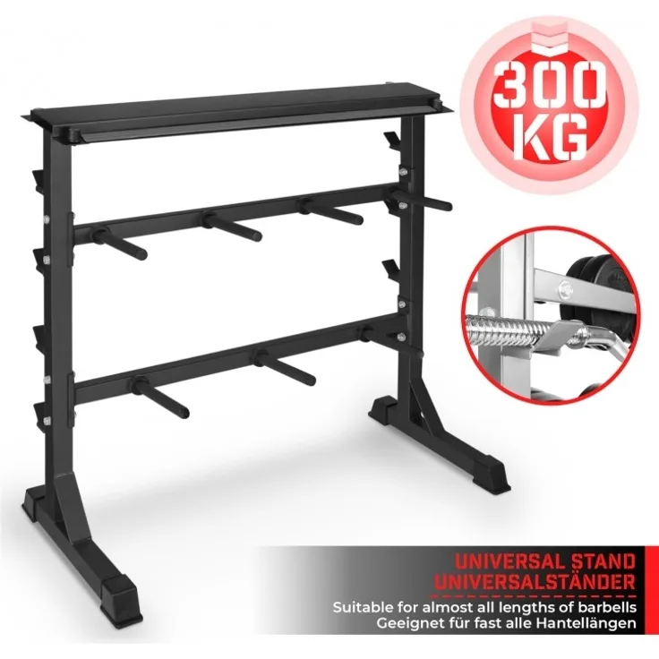 Physionics® Hantelablage - Ø 25 mm, max. 300kg, 3 Ebenen, Schwarz - Hantelständer, Kurzhantelständer, Langhantelständer, Hantelscheibenständer für Hantelscheiben, Langhantelstangen und Kurzhanteln