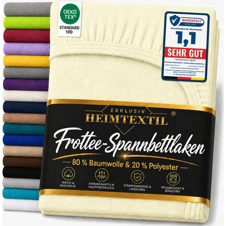 EXKLUSIV HEIMTEXTIL Frottee Spannbettlaken Premium 200 x 220 cm Naturweiß – Bild 1