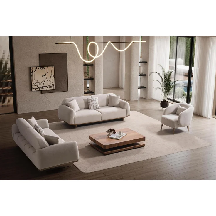 Sitzgruppe/Sofa Set - Wohnzimmergarnitur "Vegas" 3+3+1-Hellgrau – Bild 2