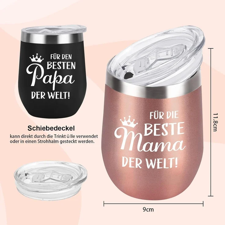 Livole Muttertag Vatertag Geschenk Tasse Edelstahl Thermobecher 350ml 2 Stück – Bild 6