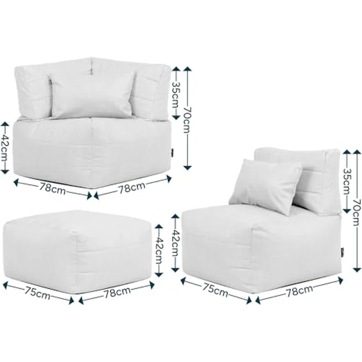 Icon Noa Modular Sofa für Erwachsene, Beige, Webstoff für Drinnen und Draußen, 3 Sitzer Ecksofa, Bequemer Sitzsack Sofa mit Füllung, Garten, Terrasse, Lounge, Wohnzimmer – Bild 3