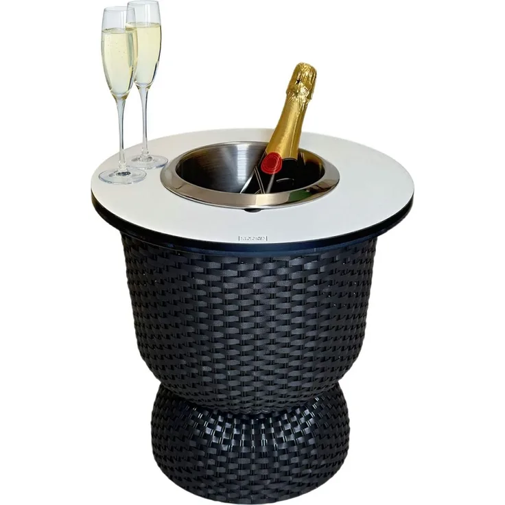 COOTAB Cooler Table PARIS 3-in-1 Loungetisch mit Edelstahl-Kühler - Schwarz/Champagner