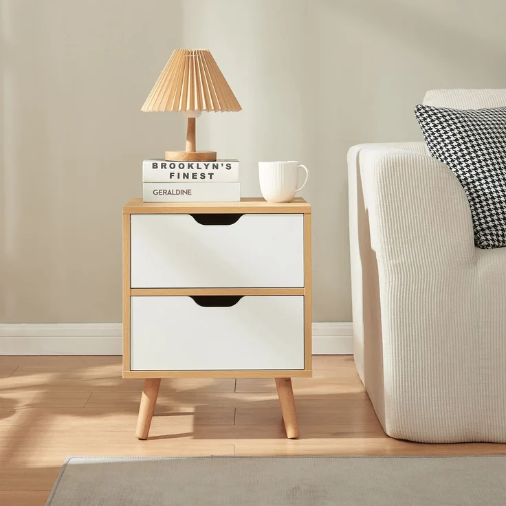 Nachttisch Bordkak mit 2 Schubladen 50x40x30 cm Eicheoptik/Weiß [en. casa] – Bild 4