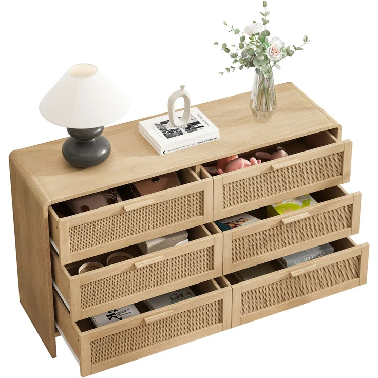 Kommode Kleiderschrank Rattan 6 Schubladen Natur Arc Shaped Corner Aufbewahrung Sideboard Dressingtable – Bild 7