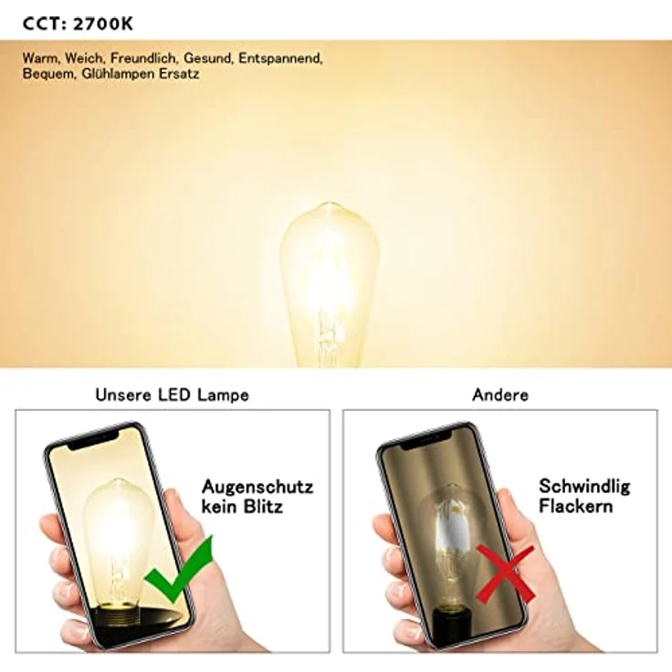 LVWIT 7.5W LED Glühbirne E27 Warmweiß erstezt 75W, Filament Retro Lampe 1055 lm, 2700K Warmweiß für Nostalgie und Retro Beleuchtung im Haus Café Bar (6er Pack) – Bild 5