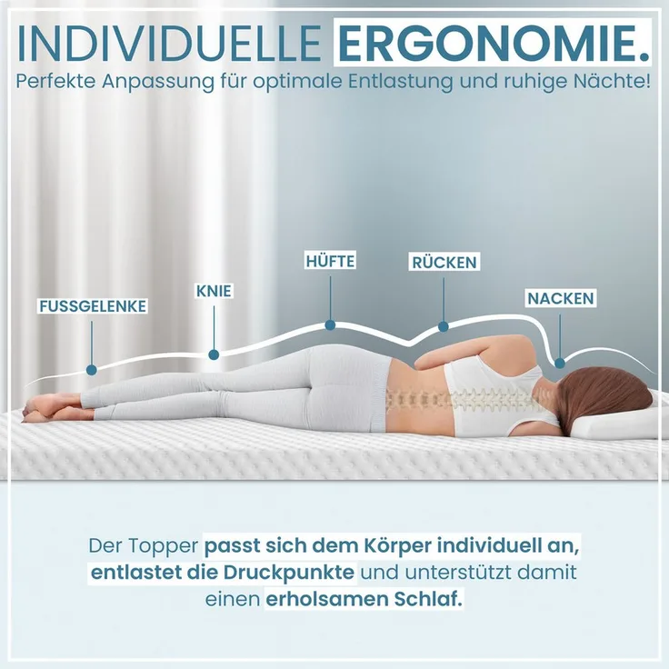 Gentle North Matratzentopper 7cm, H2/H3 mit Gel-Memory-Schaum, schadstoffgeprüft, Rutschfester Halt, abnehmbarer Bezug